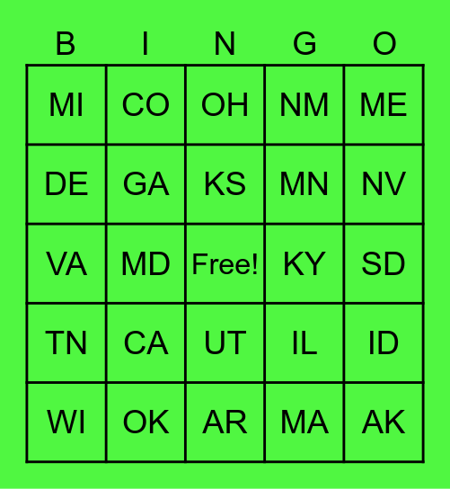 State BINGO Card