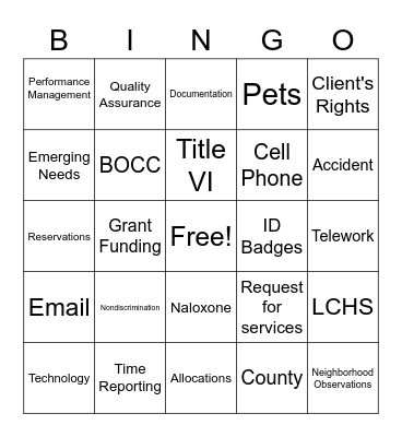 Policy Bingo Card