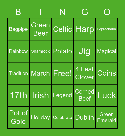 St. Patrick's Day Bingo Card