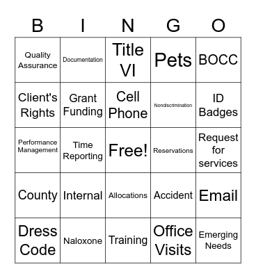 Policy Bingo Card