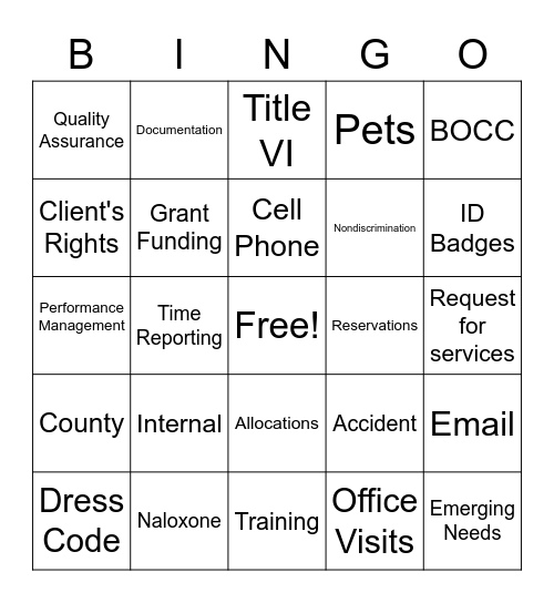 Policy Bingo Card