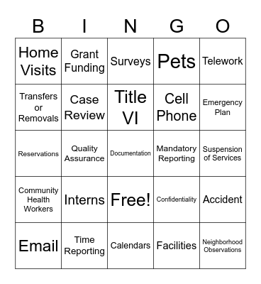 Policy Bingo Card