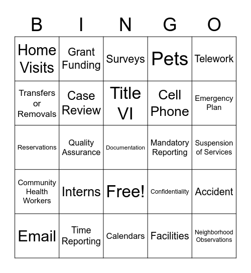 Policy Bingo Card