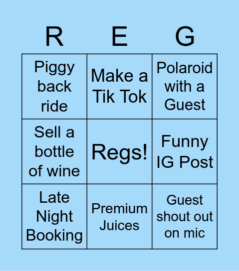 Regulars Bar Bingo Card