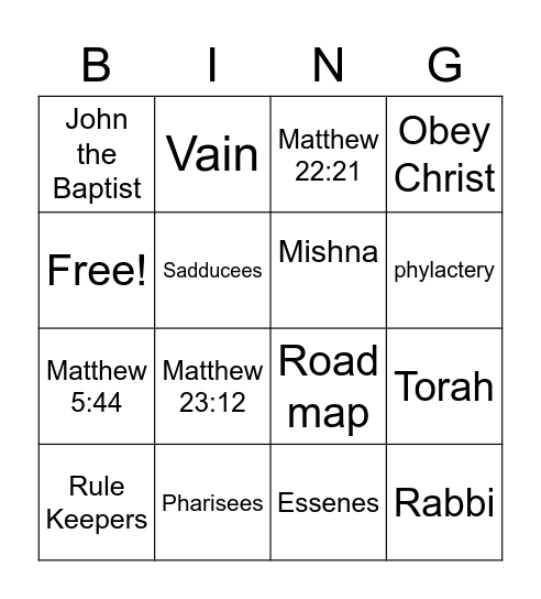 The Pharisees Bingo Card