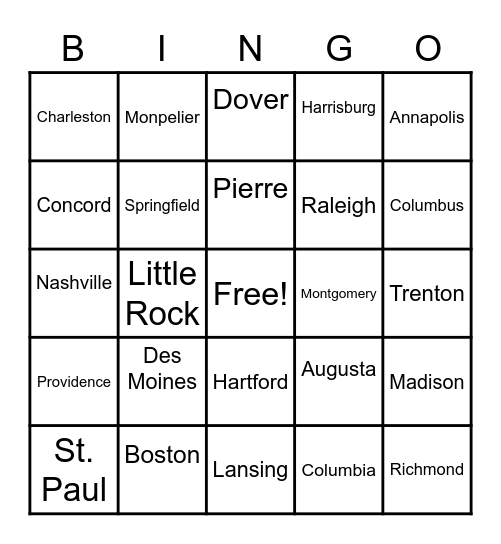 Capitals Bingo Card