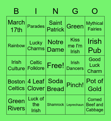 St. Patrick's Day Bingo Card