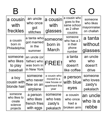 Family Bingo Card