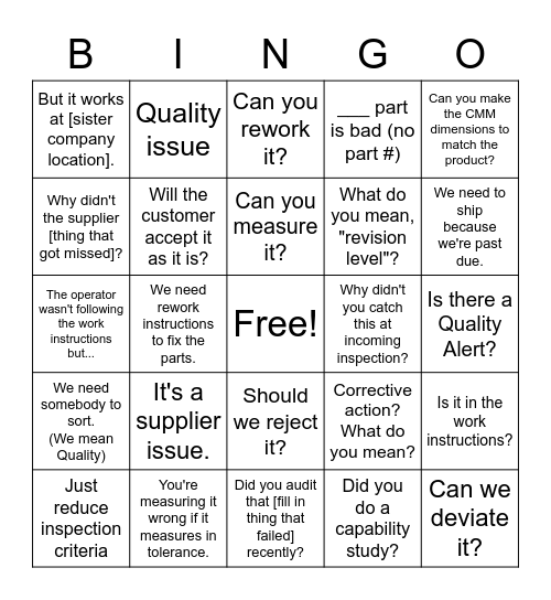 Production Bingo Card