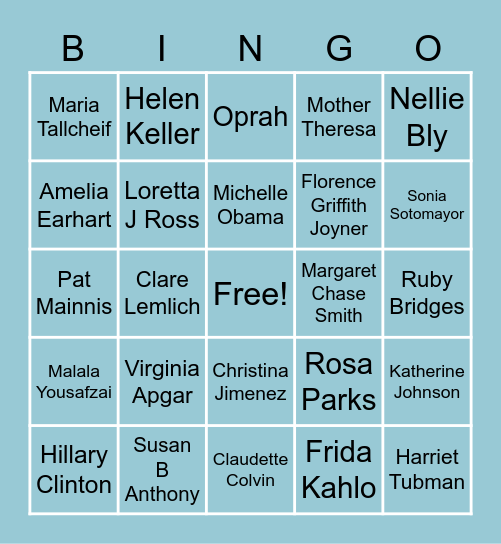 Influential Women Bingo Card