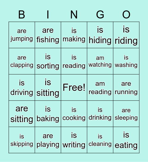 Present continuous tense Bingo Card