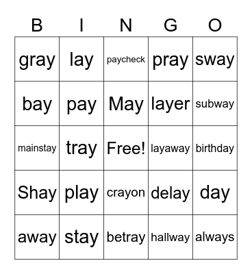ay words Bingo Card