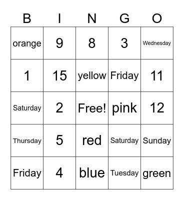 Spanish Bingo Card