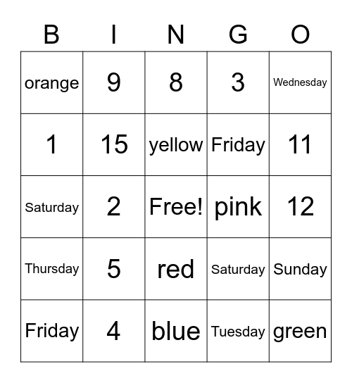 Spanish Bingo Card