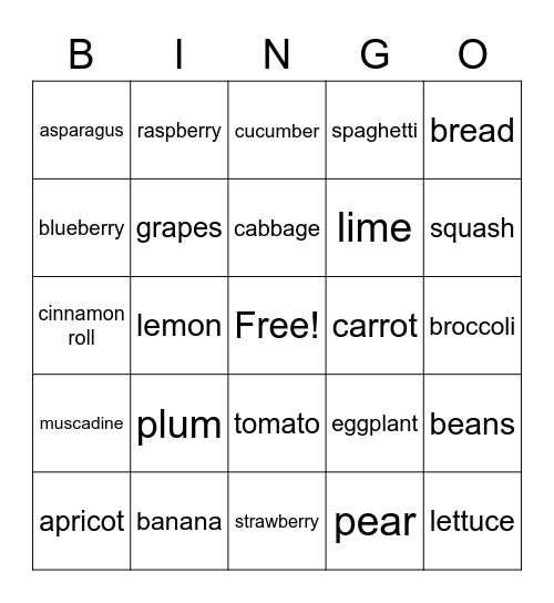 Food Bingo Card