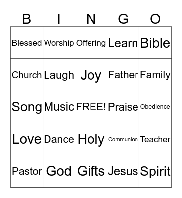 Children's Church BINGO Card