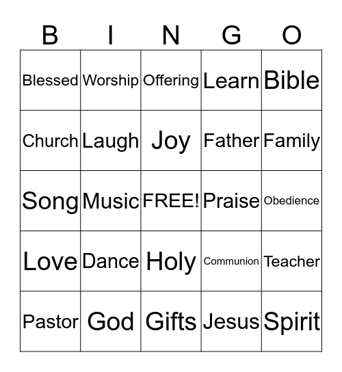 Children's Church BINGO Card
