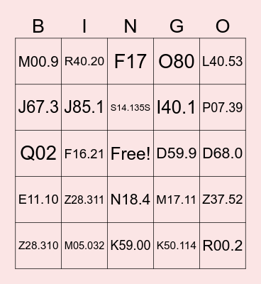 ICD CODING BINGO MC Bingo Card