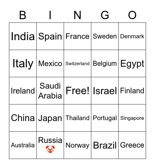 Flag bingo Card