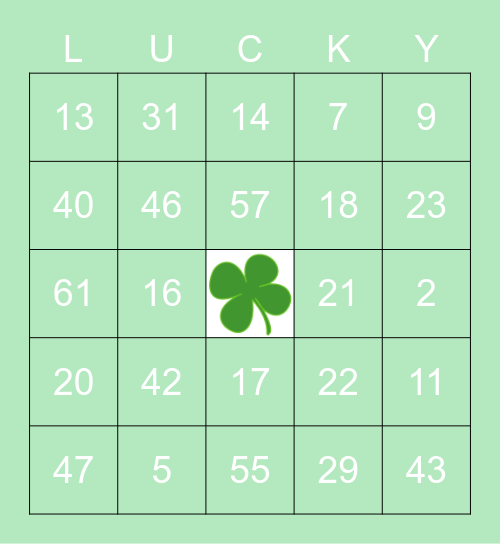 St.Patty's Day Bingo Card
