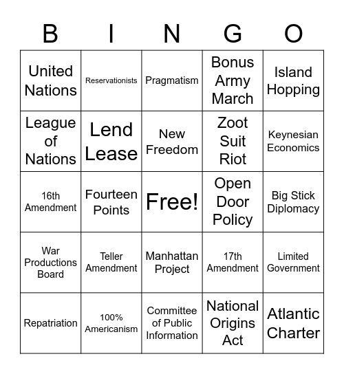 Period 7 BINGO Review Bingo Card