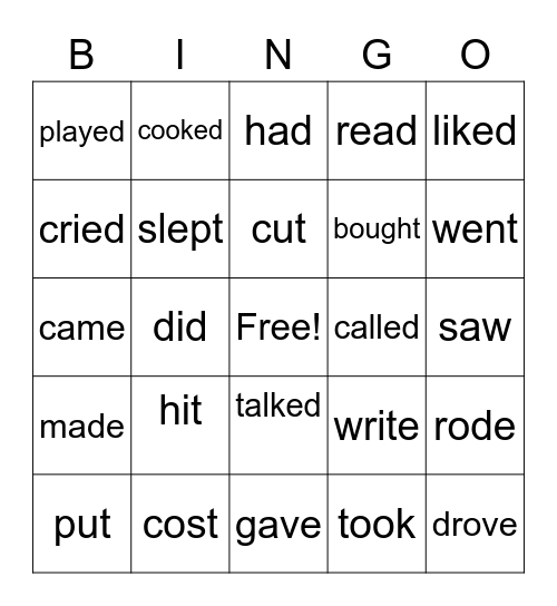 PAST TENSE VERBS Bingo Card