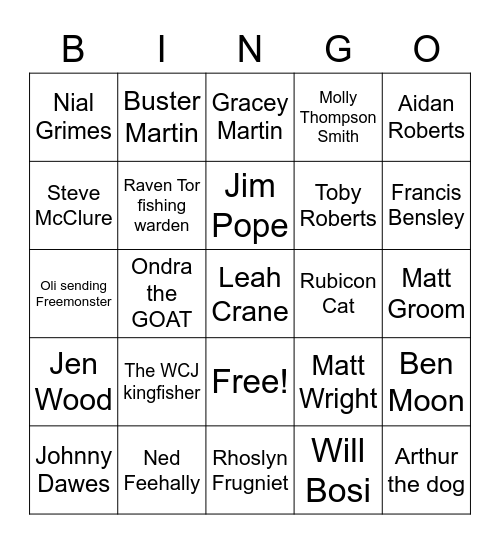 Peak District Wads and Celebs Bingo Card