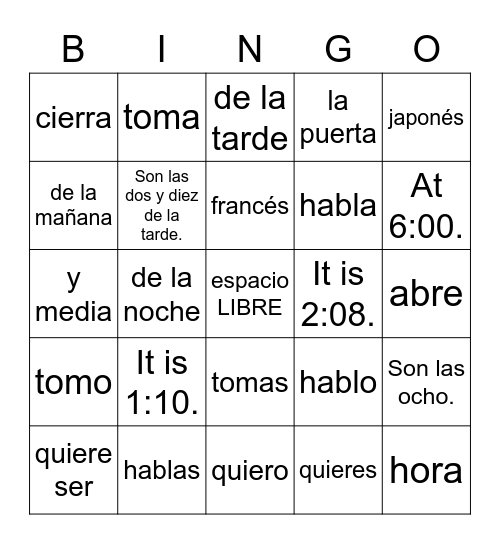 Unidad 4 Bingo Card