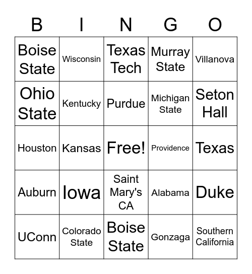 March Madness Bingo Card