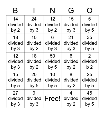 Division Bingo Card