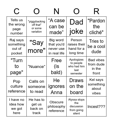 English Bingo Card