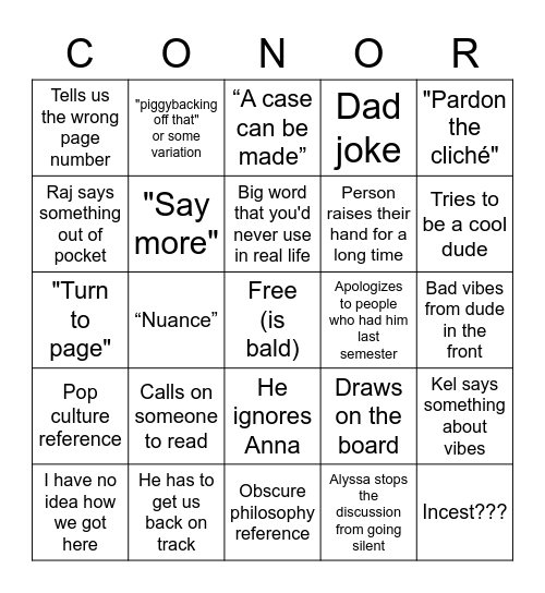 English Bingo Card