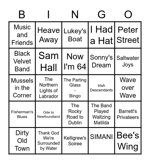 Jigs n Reels Bingo Card