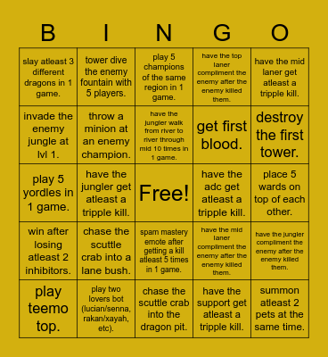 league of legends bingo Card