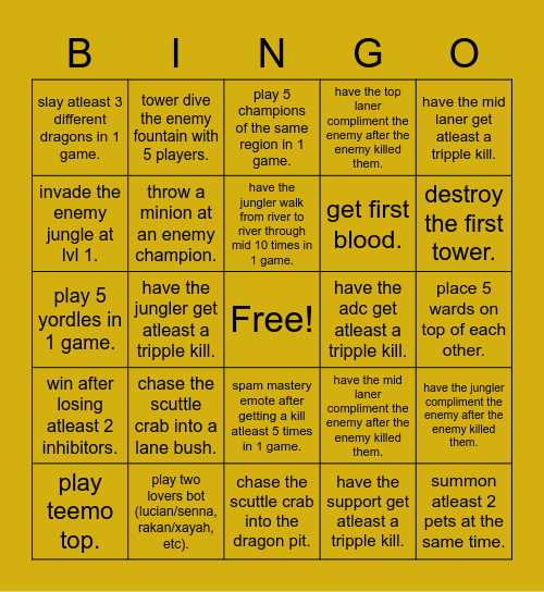 league of legends bingo Card