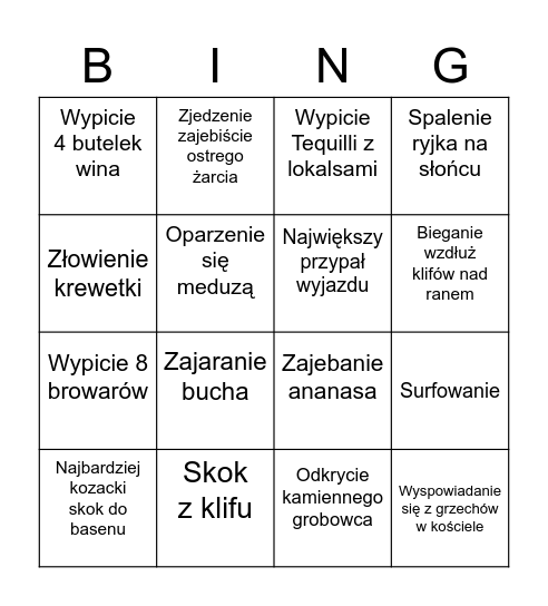 Minorca bingo Card