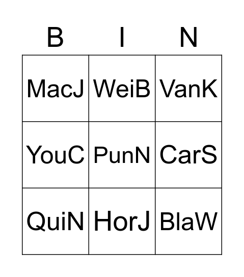 BINGO Card