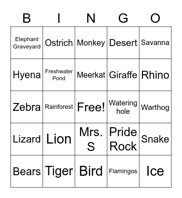 Lion King Bingo Card