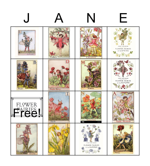 J.A.N.E Fairy Bingo Card