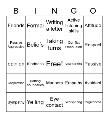 Communication Bingo Card