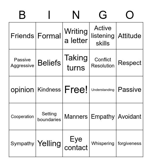 Communication Bingo Card