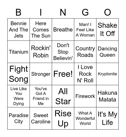 Music Therapy Bingo Card