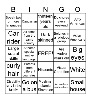 Identity Bingo Card