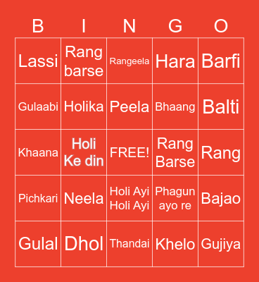 HOLI AT ZILLSKILL Bingo Card