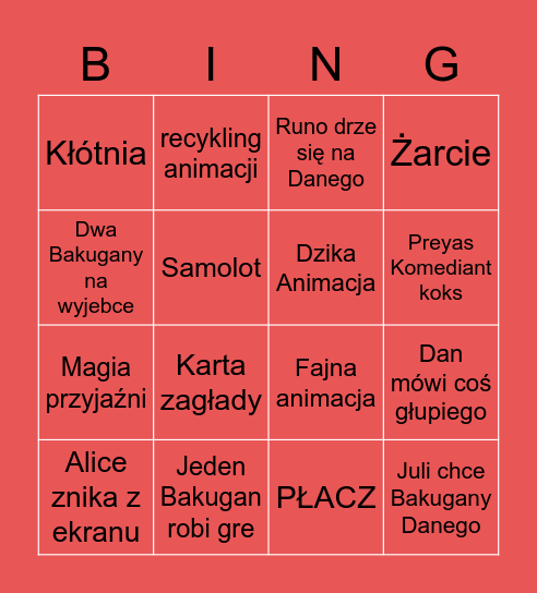 BAKUGAN Bingo Card