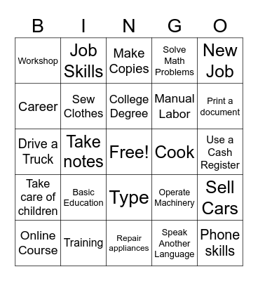 Job Skills Bingo Card