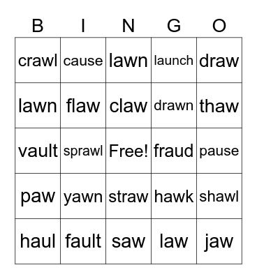 Bingo "aw" "au" Bingo Card