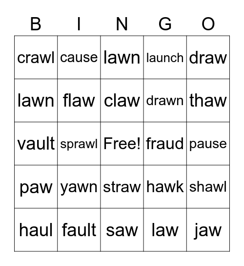 Bingo "aw" "au" Bingo Card