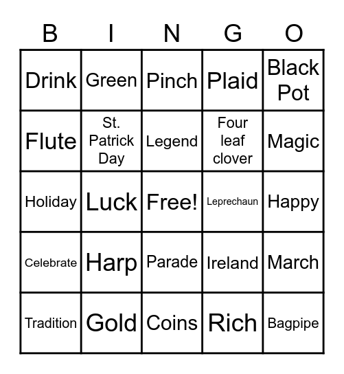 St. Patrick's Day Bingo Card