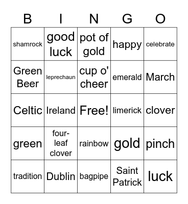 St. Patrick's Day Bingo Card